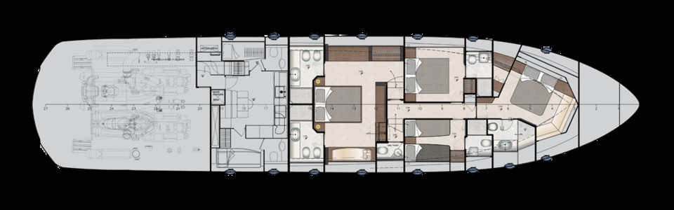 Pershing 9X Нижняя Палуба